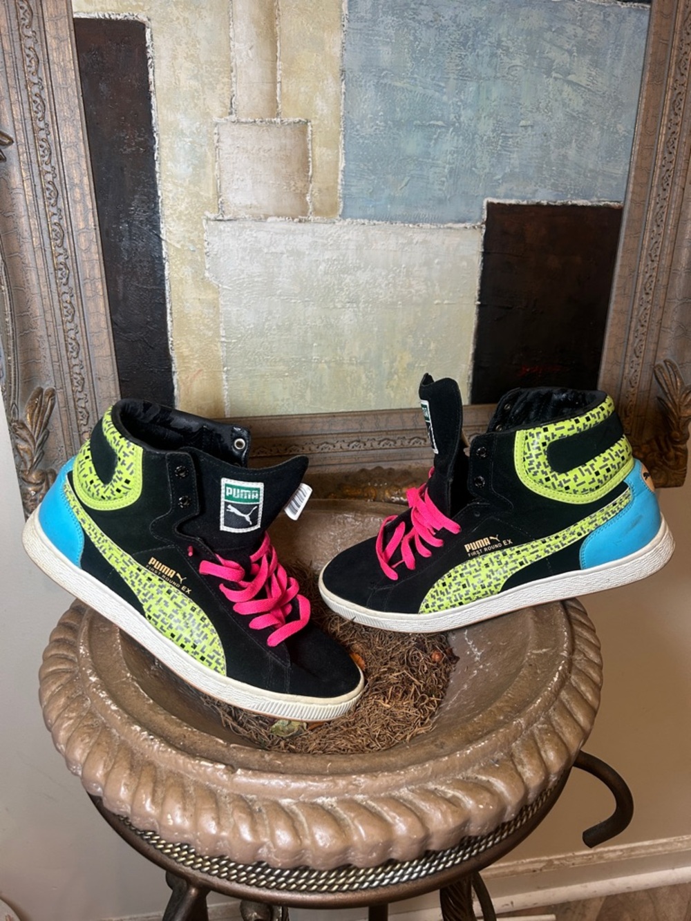 Puma Mens High-Top Sneakers in Black with Neon Green, Blue & Hot Pink